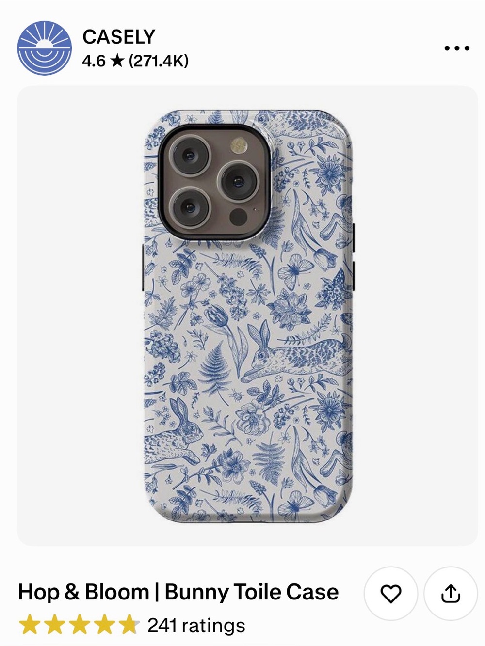 Casely Blue Botanical & Rabbit iPhone 14 Pro Case